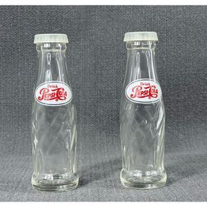 Vtg Drink Pepsi Cola Pair Salt Pepper Shakers Advertising Novelty Bottles Clear